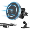Incarcator Auto Wireless MagSafe, Suport Ventilatie sau Bord, Iluminat LED, Full Magnetic Puternic, 360°, Qi Fast Charge, compatibil iPhone, Samsung si Huawei, Lock Mode, SONORH®