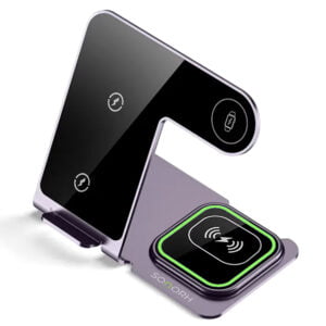Statie de Incarcare Wireless 3 in 1 SONORH® – Incarcare Rapida 15W, MagSafe, pentru iPhone, Smart Watch si AirPods/Pro, Samsung, Huawei, din Aluminiu, Negru
