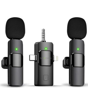 Set 2 Microfoane Lavalieră Wireless SONORH® Pro, USB-C + Lightning + Jack 3.5mm, Compatibil Android/iPhone/Laptop/Camera, Reducere Zgomot, Plug & Play, Interviuri/Vlog/Live/Video