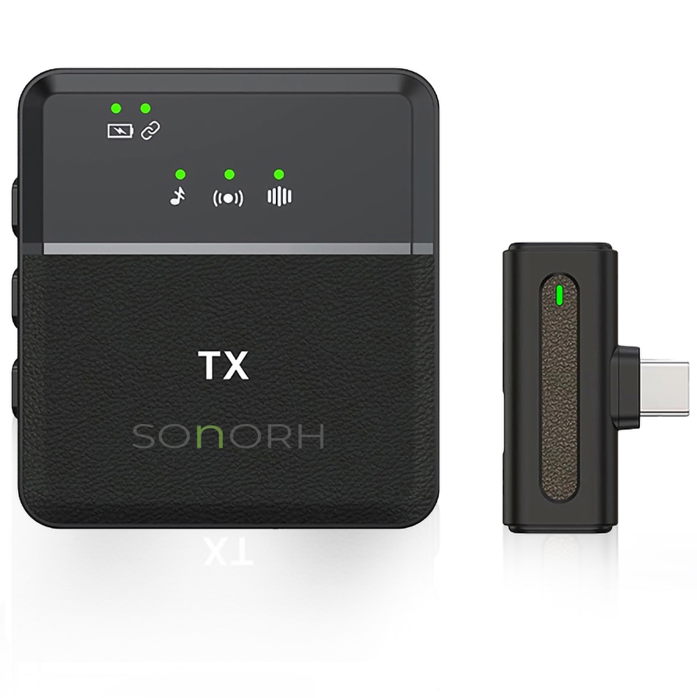 Microfon Lavalieră Wireless SONORH® SX8, USB Type-C, Ajustare Volum, Noise Reduction, Afișaj LED, Plug & Play, Compatibil Android/Telefon/Tabletă și Cameră Foto/Video, Vlog/Live/Interviuri