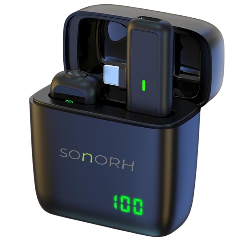 Microfon Wireless Lavalieră SONORH®, USB Type-C, Noise Cancellation, Plug & Play, Carcasă de Încărcare, Autonomie 30 ore, Pentru Podcast, Vlog, Interviuri, TikTok, YouTube
