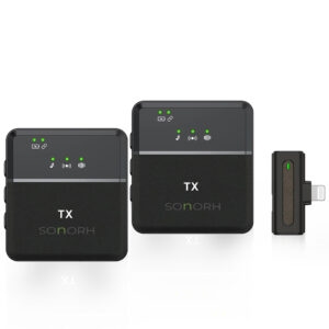 Set 2 Microfoane Lavalieră Wireless SONORH® SX8 Dual, Lightning, Ajustare Volum, Reducere Zgomot, Afișaj LED, Plug & Play, Compatibil iPhone/iPad și Cameră Foto/Video, Vlog/Live/Interviuri