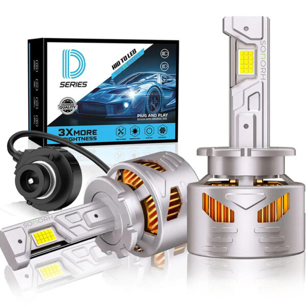2 Becuri Xenon LED D2S, 130W, 20000 Lumen, Canbus Plug&Play, Pentru Far Auto, 6000K, Ventilator si Tija Racire din Cupru, 12V/24V, 30000 Ore, IP68, SONORH®