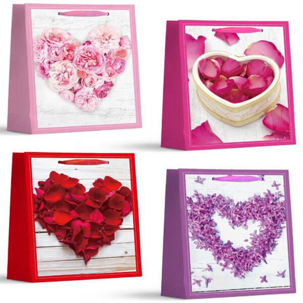 Set 4 Pungi Cadou, 32*26*10 cm, cu Model Festiv, Floral, pentru Aniversari si Sarbatori, E4669