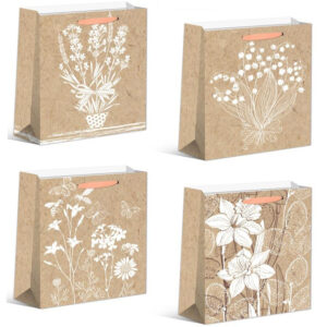 Set 4 Pungi Cadou, 40*31*12 cm, cu Model Festiv, Floral, pentru Aniversari si Sarbatori, E5239