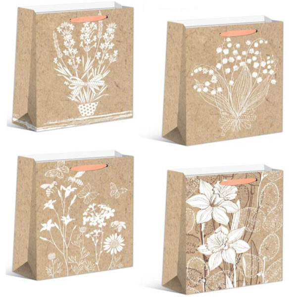 Set 4 Pungi Cadou, 40*31*12 cm, cu Model Festiv, Floral, pentru Aniversari si Sarbatori, E5239