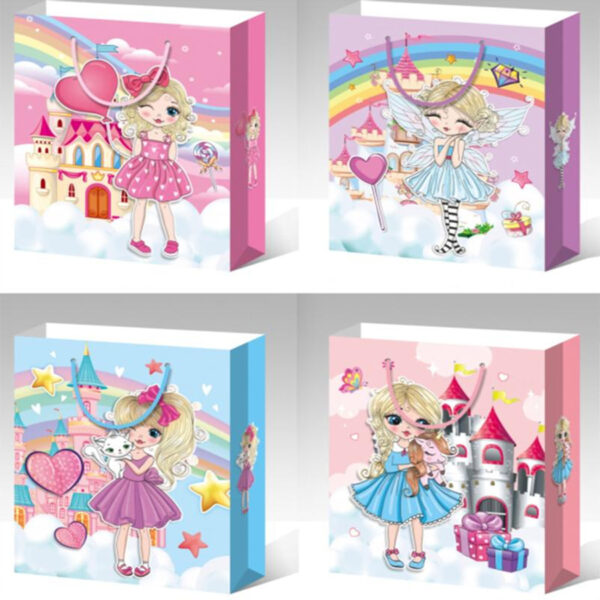 Set 4 Pungi Cadou, 32*26*10 cm, cu Model Festiv, Copii, Baieti si Fete, pentru Aniversari si Sarbatori, E5564