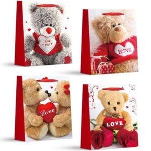 Set 4 Pungi Cadou, 40*31*12 cm, cu Model Festiv, Ursulet, pentru Aniversari si Sarbatori, E5568