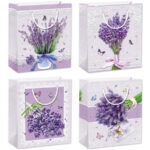 Set 4 Pungi Cadou, 40*31*12 cm, cu Model Festiv, Floral, Lavanda, pentru Aniversari si Sarbatori, E5576