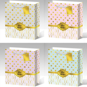 Set 4 Pungi Cadou, 32*26*10 cm, cu Model Festiv, Best Wishes, pentru Aniversari si Sarbatori, E5600