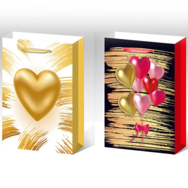 Set 2 Pungi Cadou, 72*50*18 cm, cu Model Festiv, Inimioare, pentru Aniversari si Sarbatori, E5615