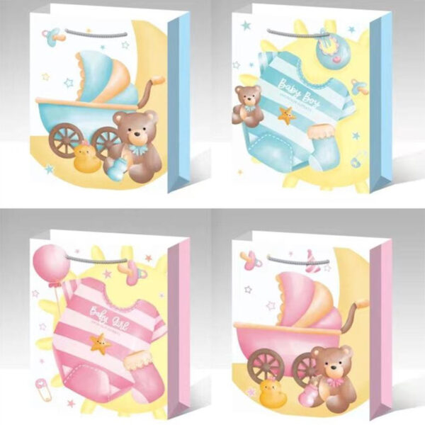 Set 4 Pungi Cadou, 32*26*10 cm, cu Model Festiv, Copii, Baieti si Fete, pentru Aniversari si Sarbatori, E5629